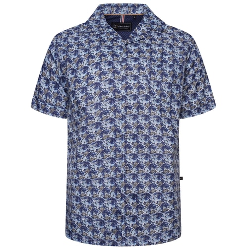 KAM Hawaiian Collar Printed Shirt Blue